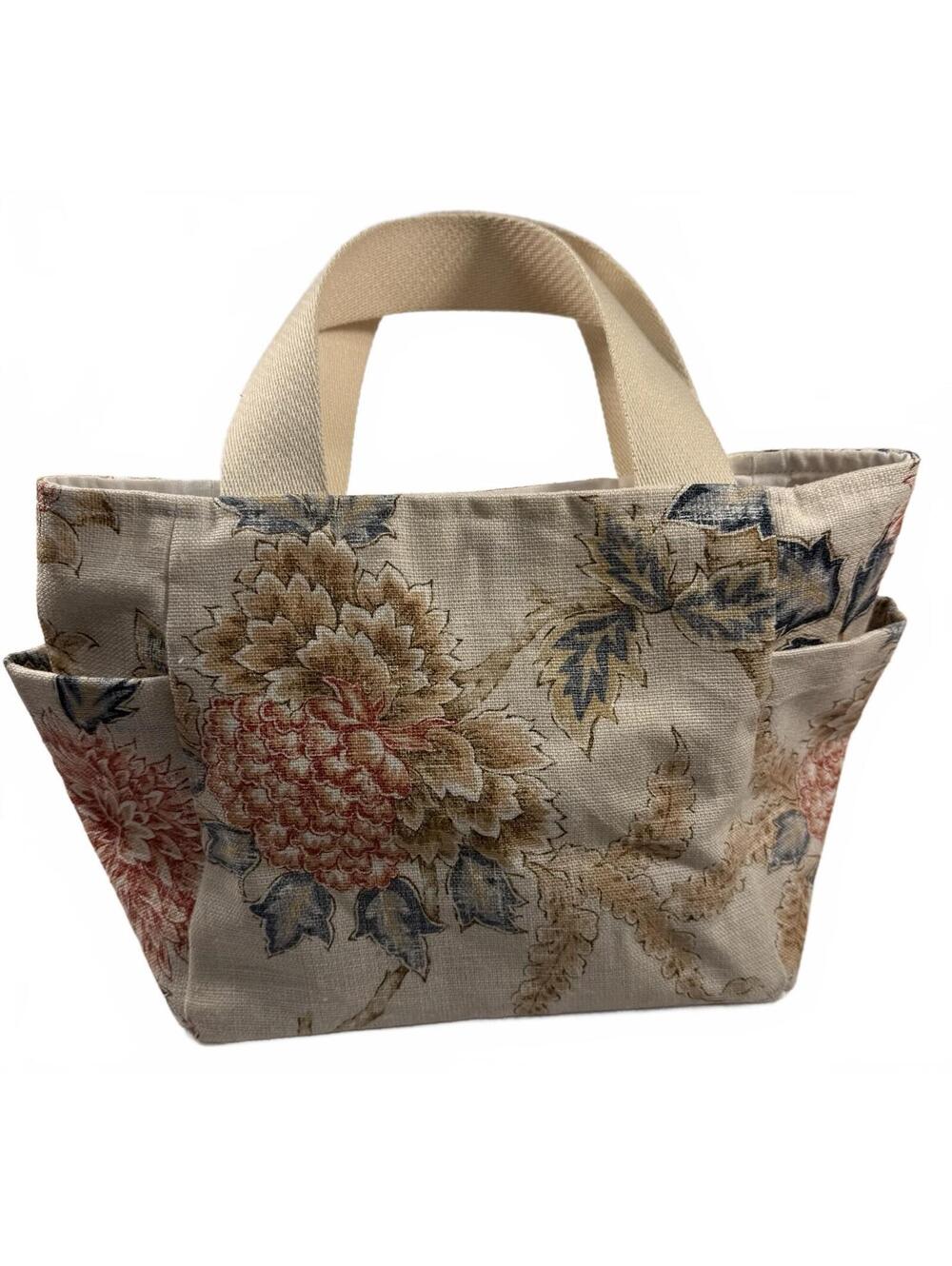 Floral Print Handbag Cotton Purse Bag Snap Closure Lined Multicolor Medium Size